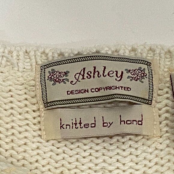 Vintage Ashley Hand Knit Cardigan Sweater Size L Short Sleeve Button Up Floral - Picture 6 of 7
